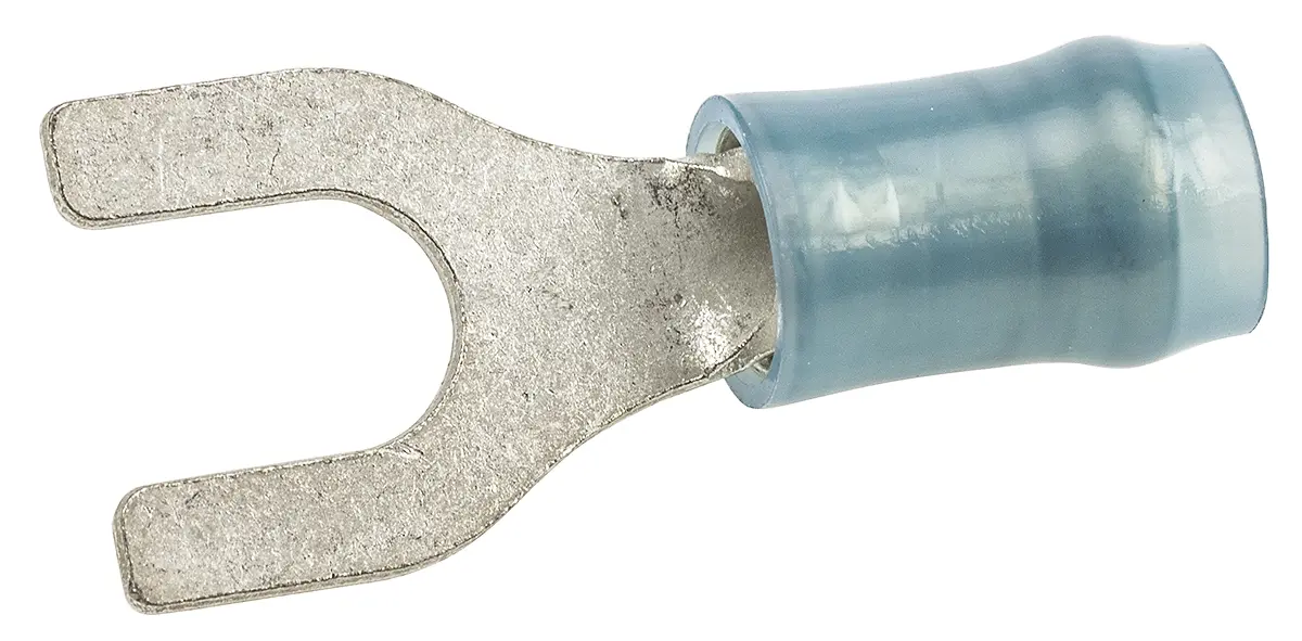 Produktfoto 1 von TE Connectivity PIDG Blau Isoliert Gabelkabelschuh B. 9.53 mm, M5 Nylon 16 AWG 14 AWG