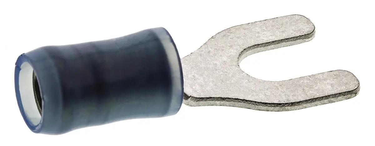 Produktfoto 1 von TE Connectivity PIDG Blau Isoliert Gabelkabelschuh B. 9.53 mm, M4 Nylon 16 AWG 14 AWG
