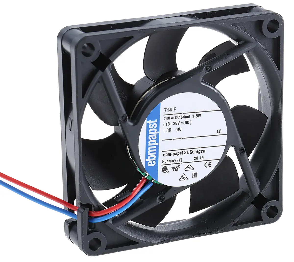 Produktfoto 1 von ebm-papst 700 F DC-Axiallüfter, Gleitlager, 24 V dc / 1.5W, 70 x 70 x 15mm, 5300U/min, 44m³/h