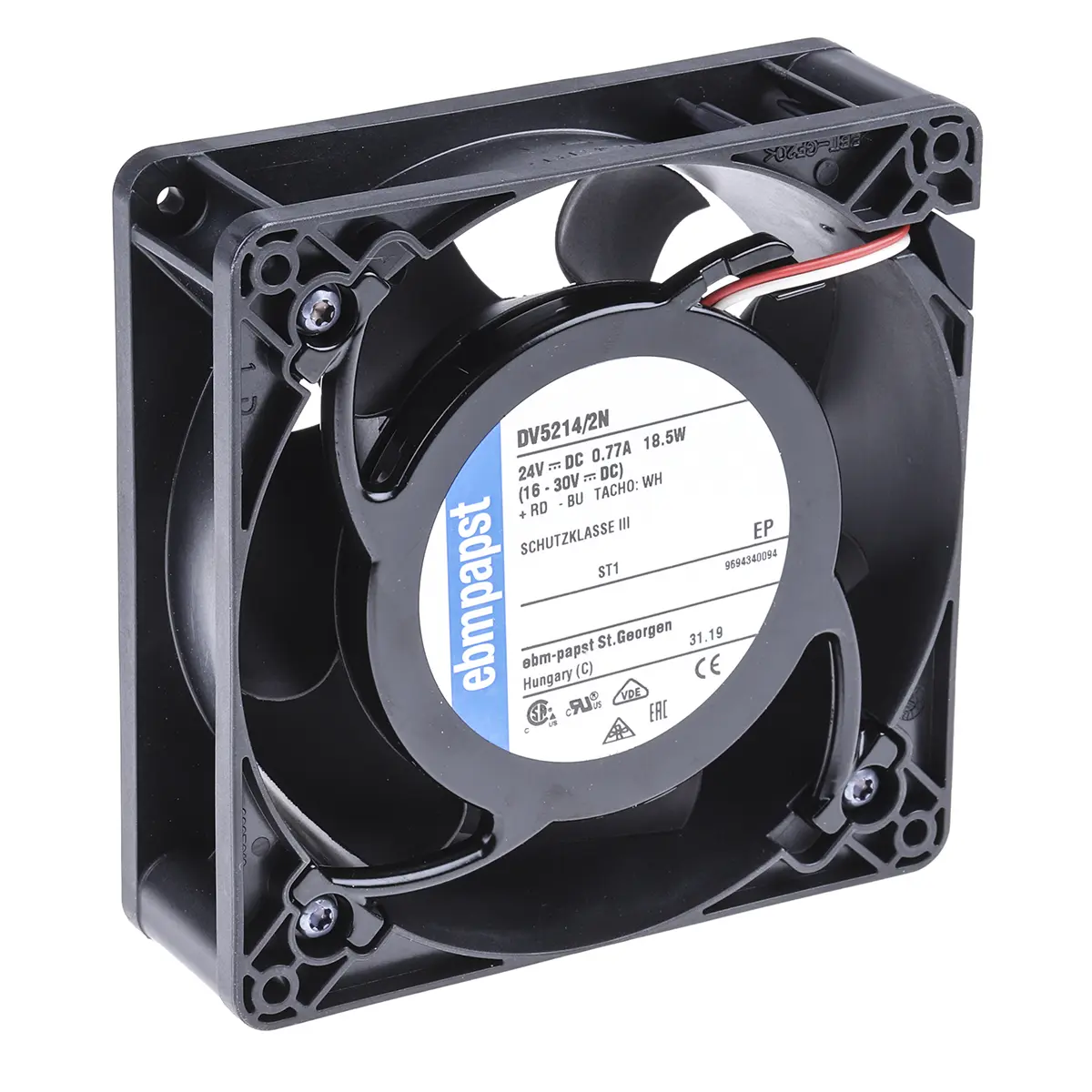 Produktfoto 1 von ebm-papst DV 5200 DC-Axiallüfter, Kugellager, 24 V dc / 20W, 127 x 127 x 38mm, 5000U/min, 270m³/h