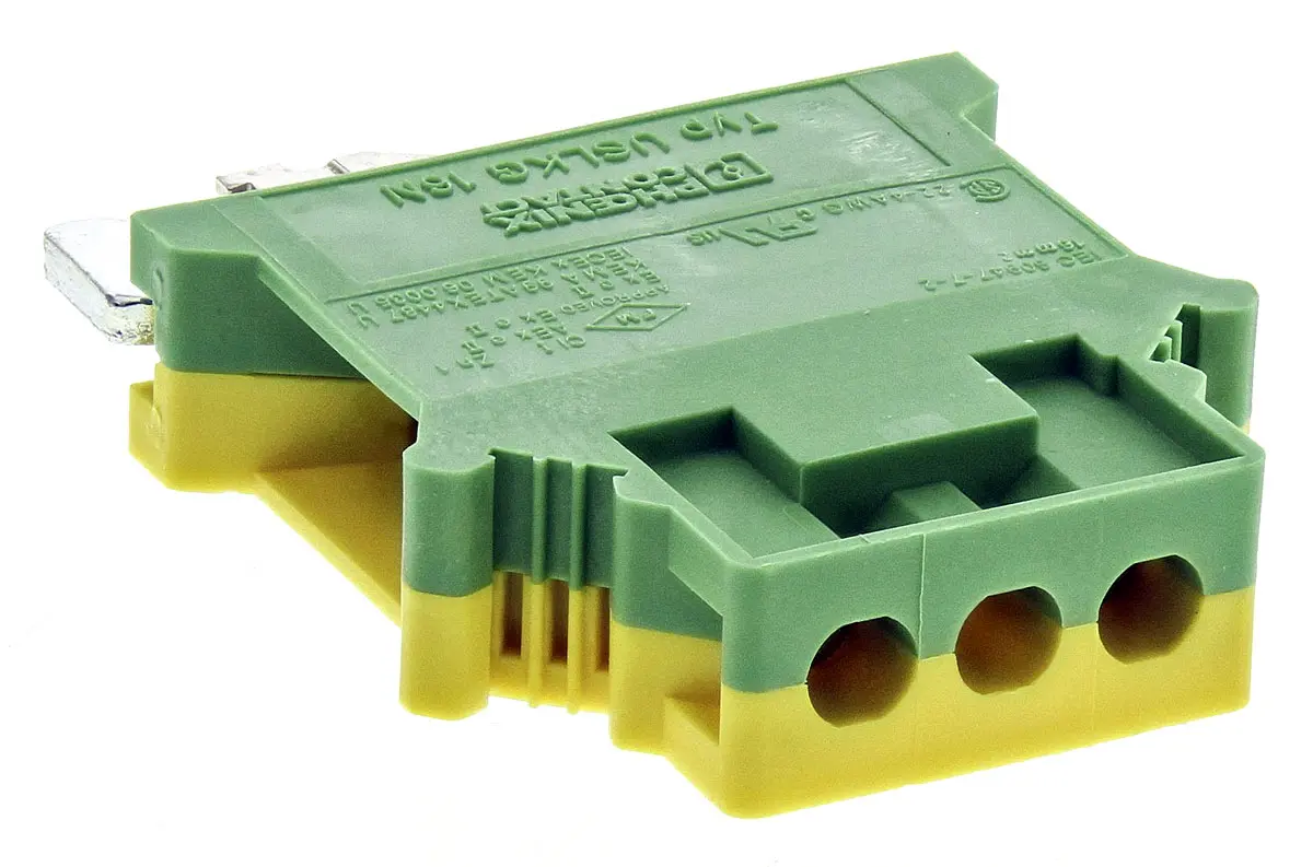 Produktfoto 1 von Phoenix Contact Schutzleiterklemme, USLKG 16 N, 2-polig, Schrauben-Anschluss, 12 → 4 AWG, 16mm², Grün/Gelb