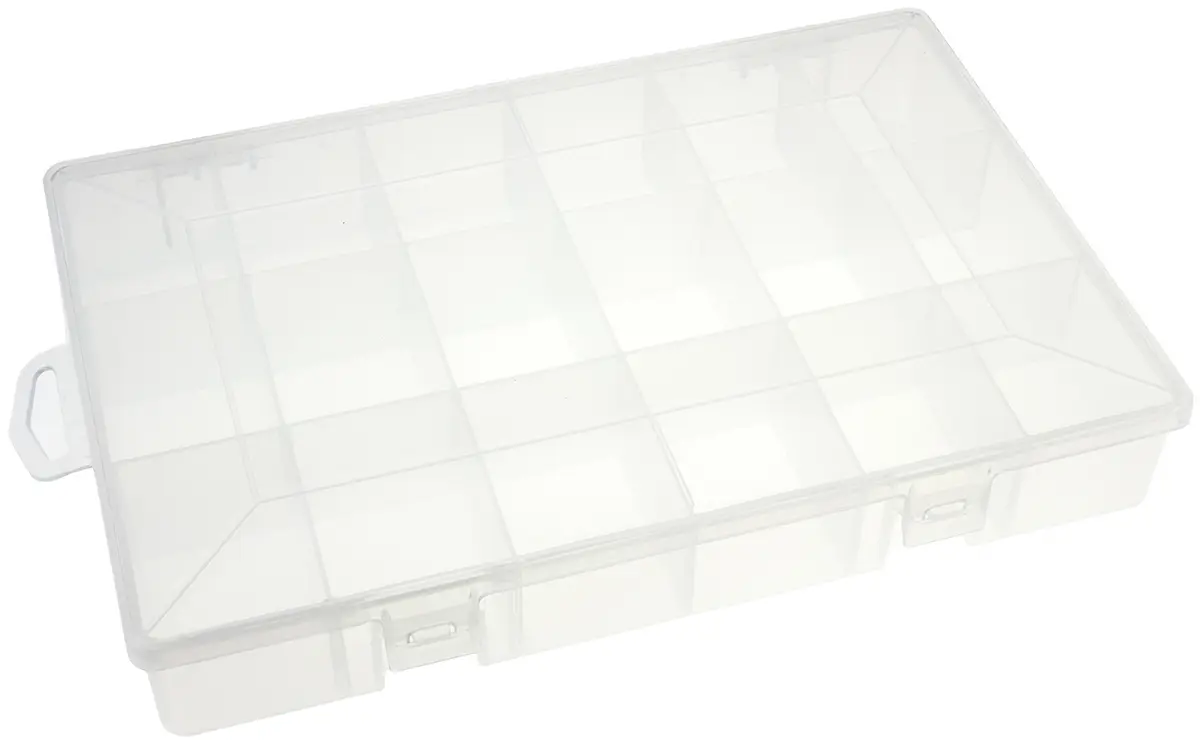 Produktfoto 1 von RS PRO Kleinteilebox, Polypropylen Klar, 18 Fächer, 40 mm x 280 mm x 180 mm