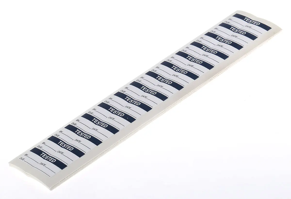 Produktfoto 1 von RS PRO, Klebend Blau Vorbedrucktes, selbstklebendes Etikett: Getestet, 16mm x 38 mm, 140 pro Paket Stück