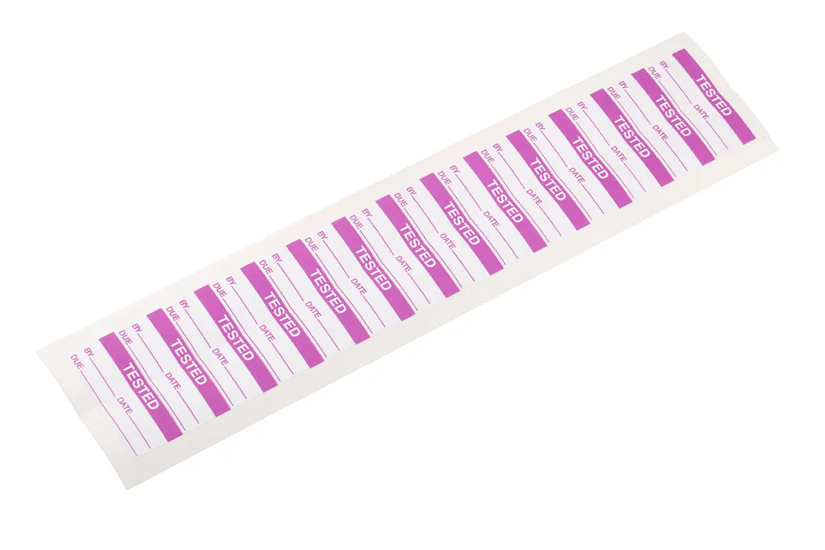 Produktfoto 1 von RS PRO, Klebend Violett Vorbedrucktes, selbstklebendes Etikett: Getestet, 16mm x 38 mm, 140 pro Paket Stück