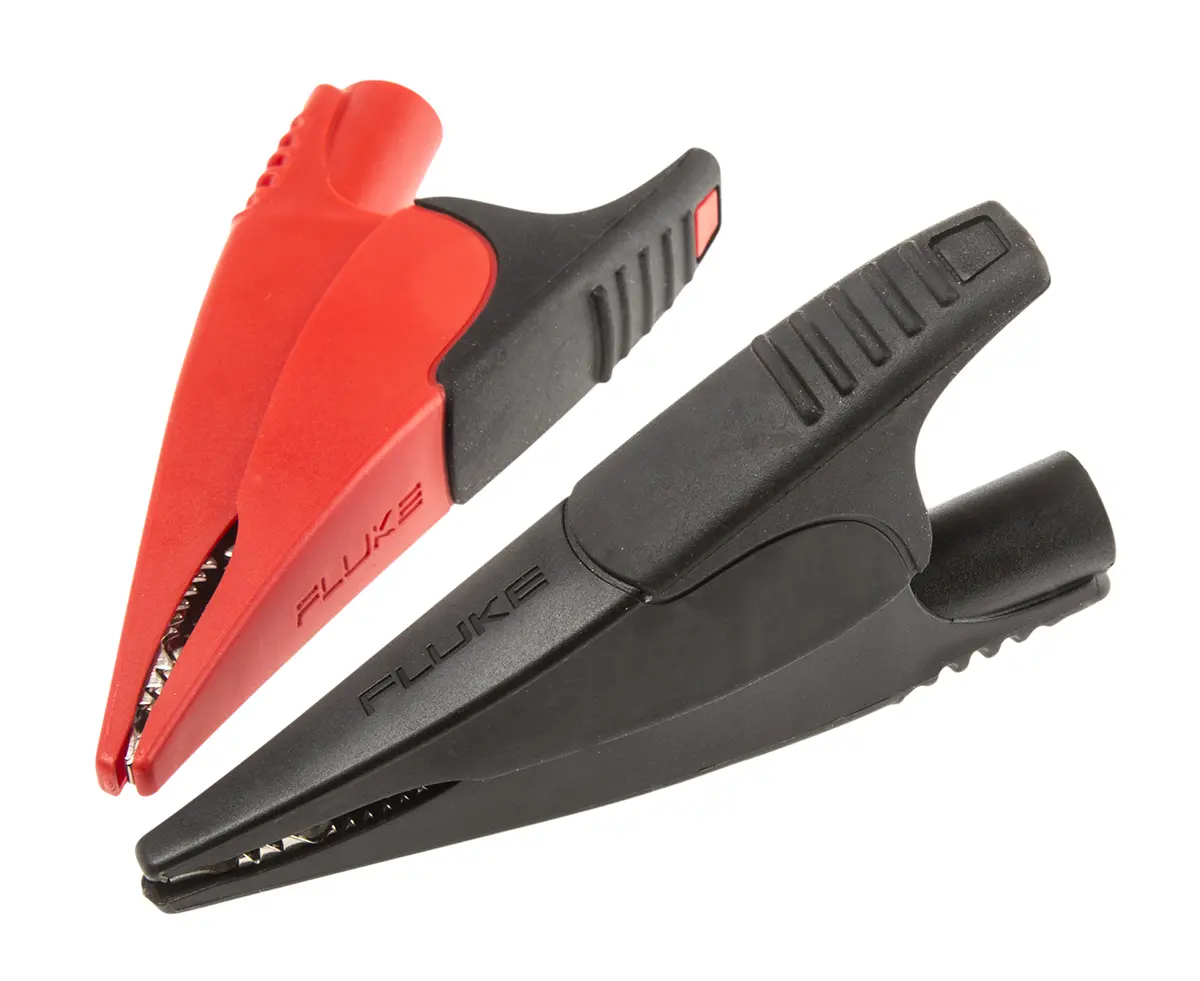 Produktfoto 1 von Fluke Vernickelte 20 mm Krokodilklemme, Rot, Schwarz Gummi Isoliert