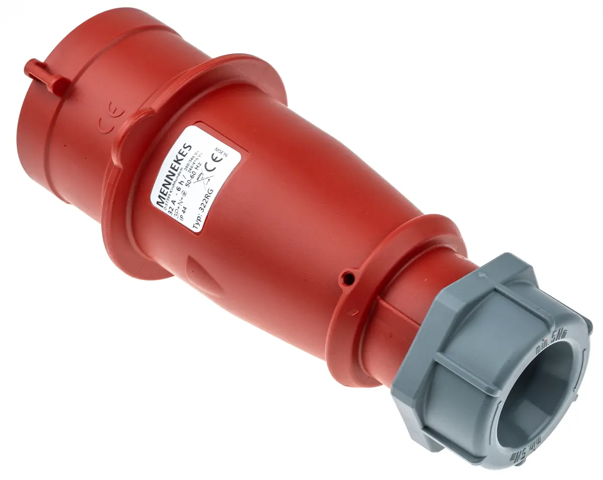 Produktfoto 1 von MENNEKES Leistungssteckverbinder Rot 3P+N+PE, 400V, Kabel Gerade IP44 32A Phasenwender