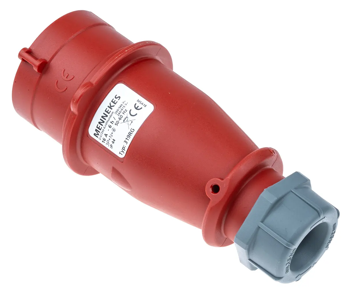 Produktfoto 1 von MENNEKES Leistungssteckverbinder Rot 3P+N+PE, 400V, Kabel Gerade IP44 16A Phasenwender