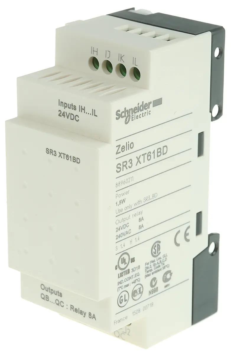 Produktfoto 1 von Schneider Electric Zelio Logic E/A-Modul, 4 Eing. Relais Ausg.Typ Diskret Eing.Typ für Zelio Logic-Module 24 V dc