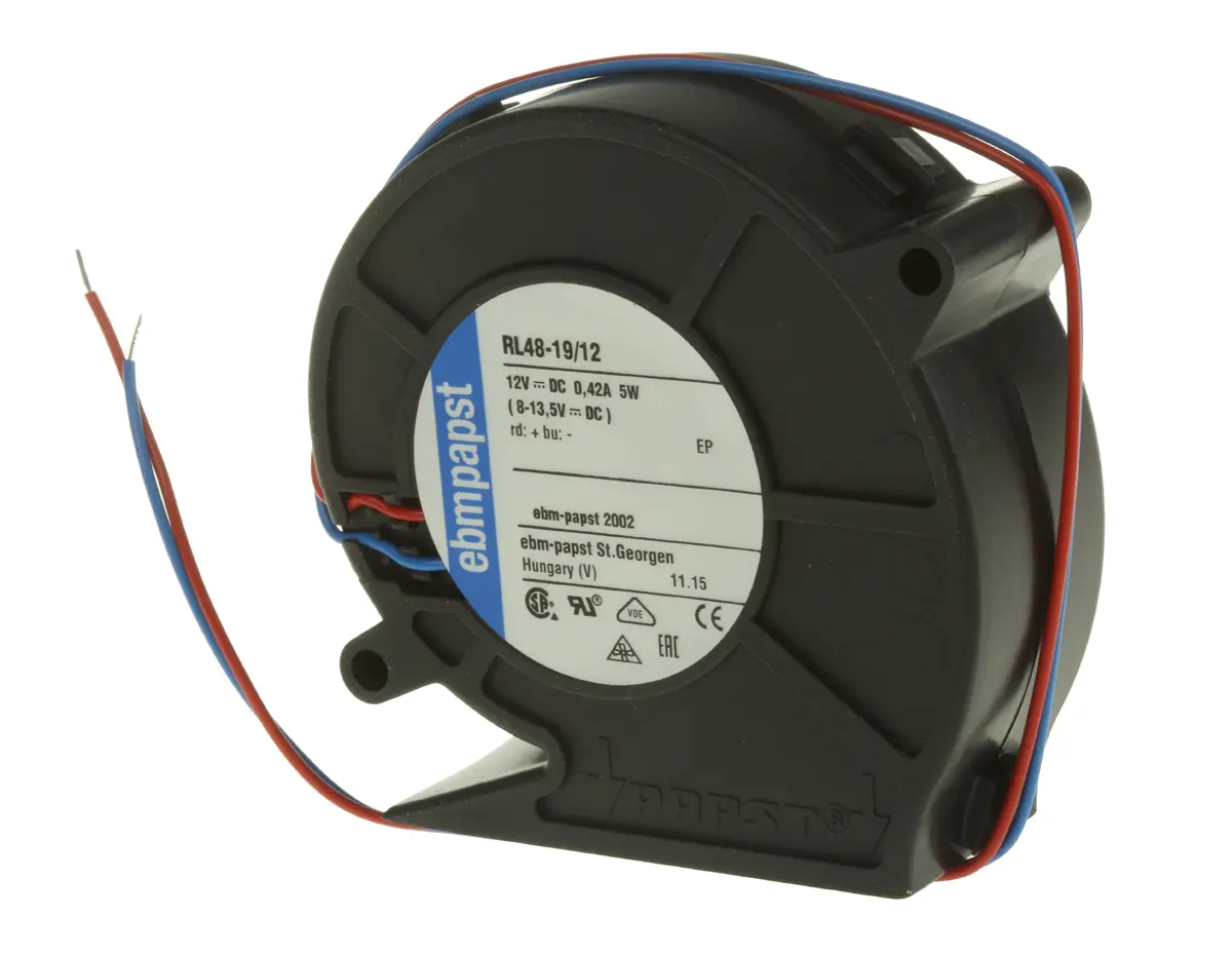 Produktfoto 1 von ebm-papst RL 48 Radialgebläse, radial, 12 V dc, DC, 57dB, 75.5 x 75.2 x 27mm, 4400U/min, Kugellager