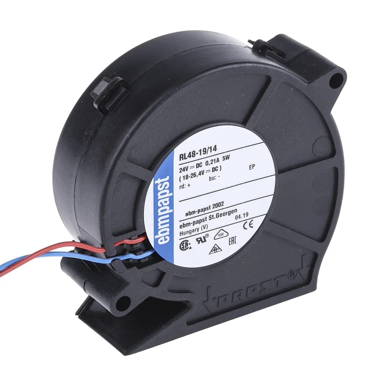 Produktfoto 1 von ebm-papst RL 48 Radialgebläse, radial, 24 V dc, DC, 57dB, 75.5 x 75.2 x 27mm, 4400U/min, Kugellager