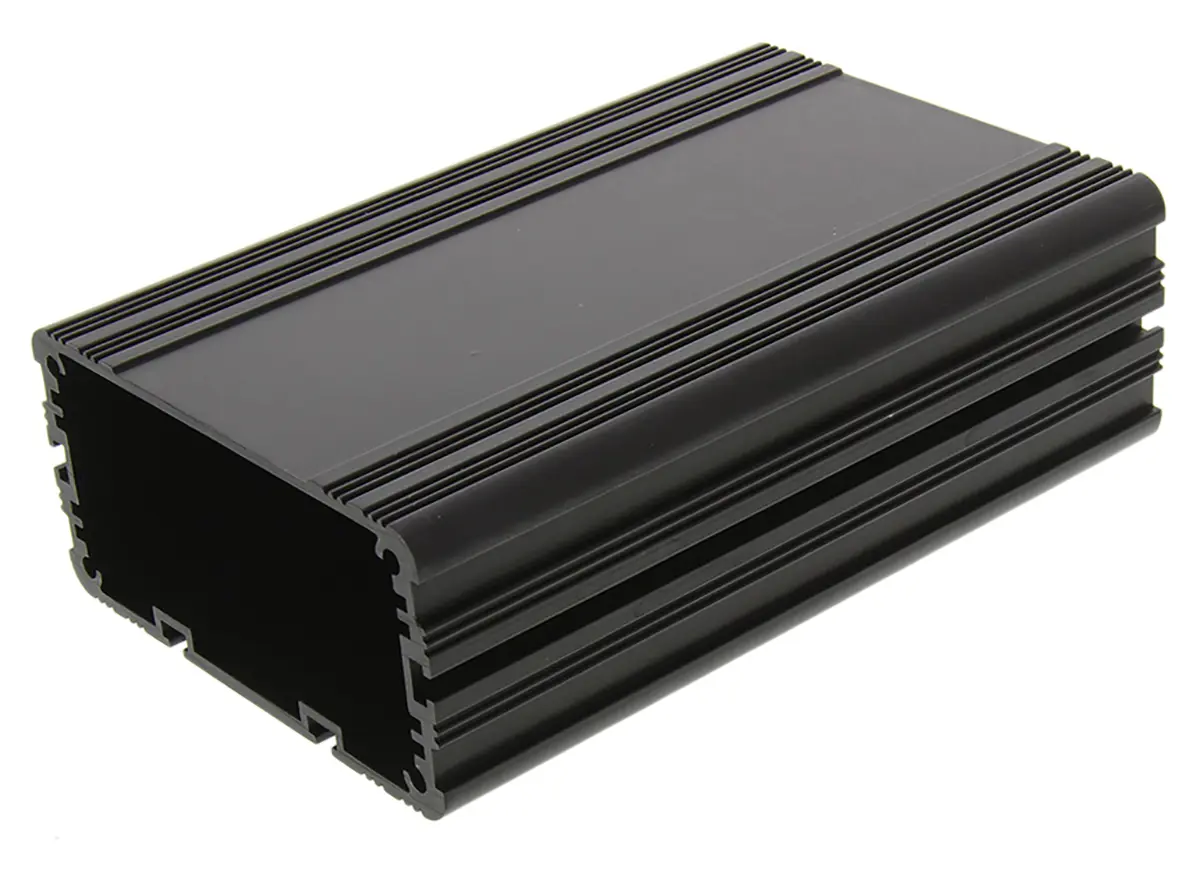 Produktfoto 1 von RS PRO, Schalengehäuse, Schwarz, Aluminiumeloxal 40 mm, 125 mm, 81.4 mm