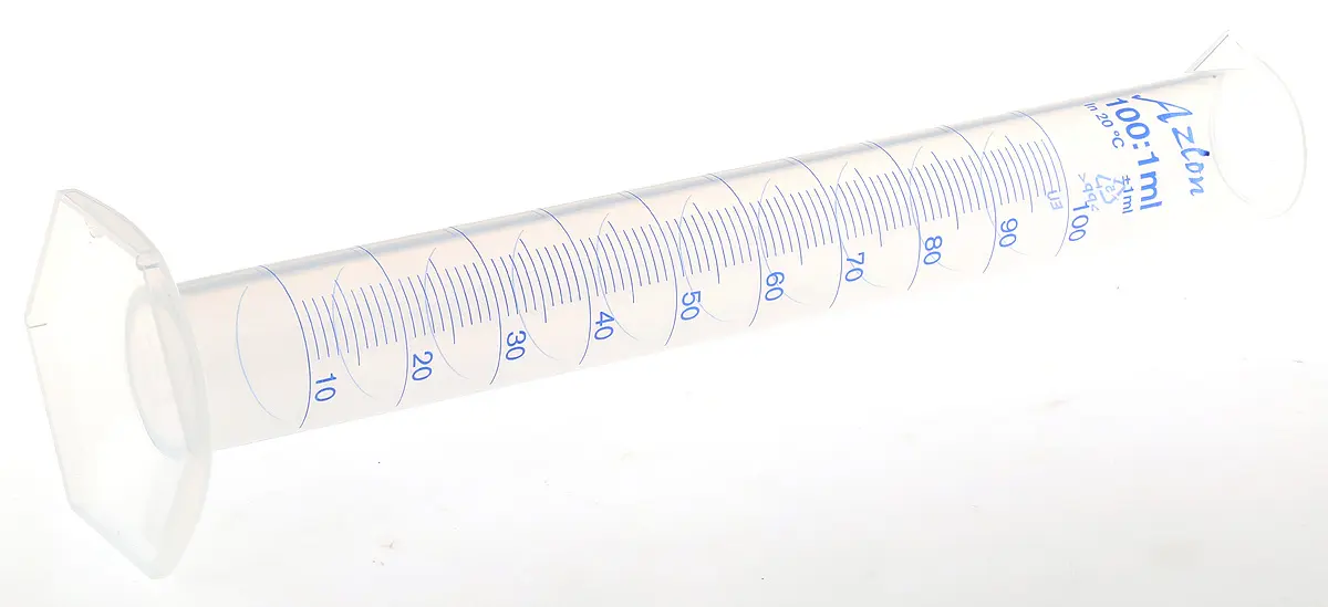 Produktfoto 1 von RS PRO Polypropylen Messzylinder, 100ml, ø 31 mm, L. 250 mm