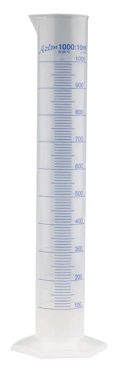 Produktfoto 1 von RS PRO Polypropylen Messzylinder, 1L, ø 66 mm, L. 440 mm