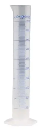 Produktfoto 1 von RS PRO Polypropylen Messzylinder, 1L, ø 66 mm, L. 440 mm
