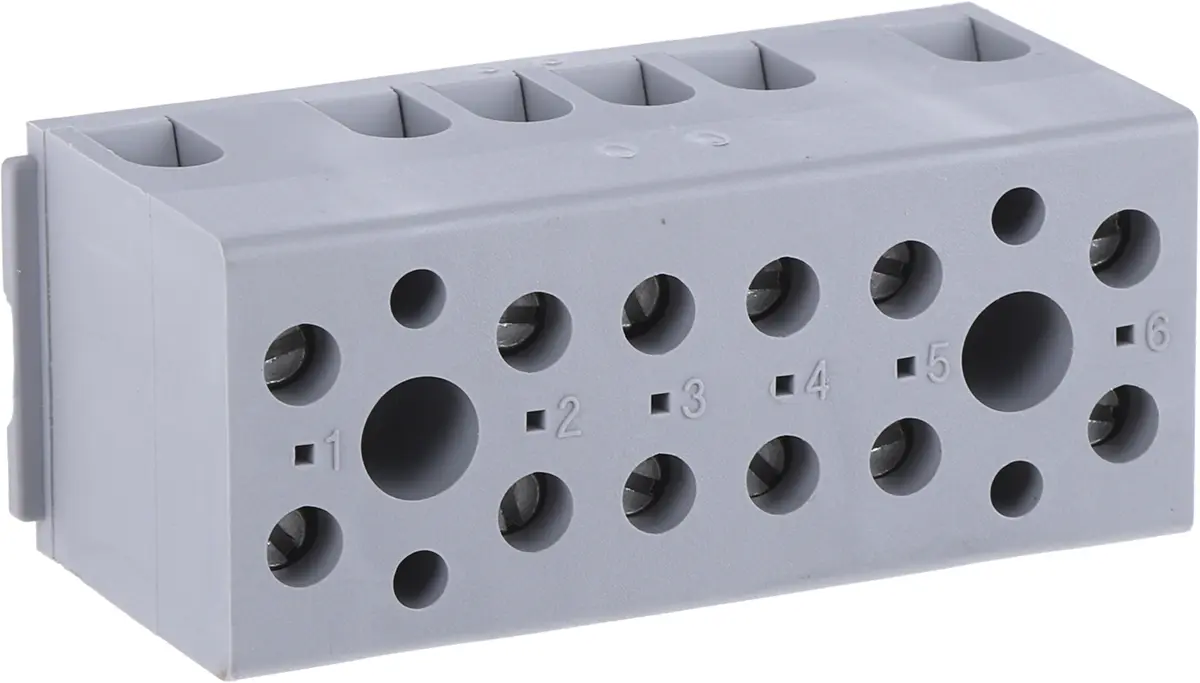 Produktfoto 1 von Phoenix Contact UK Polyamid Nylon Klemmblock ohne Sicherung 30A Grau 6-polig Schraubbefestigung 24/12 AWG