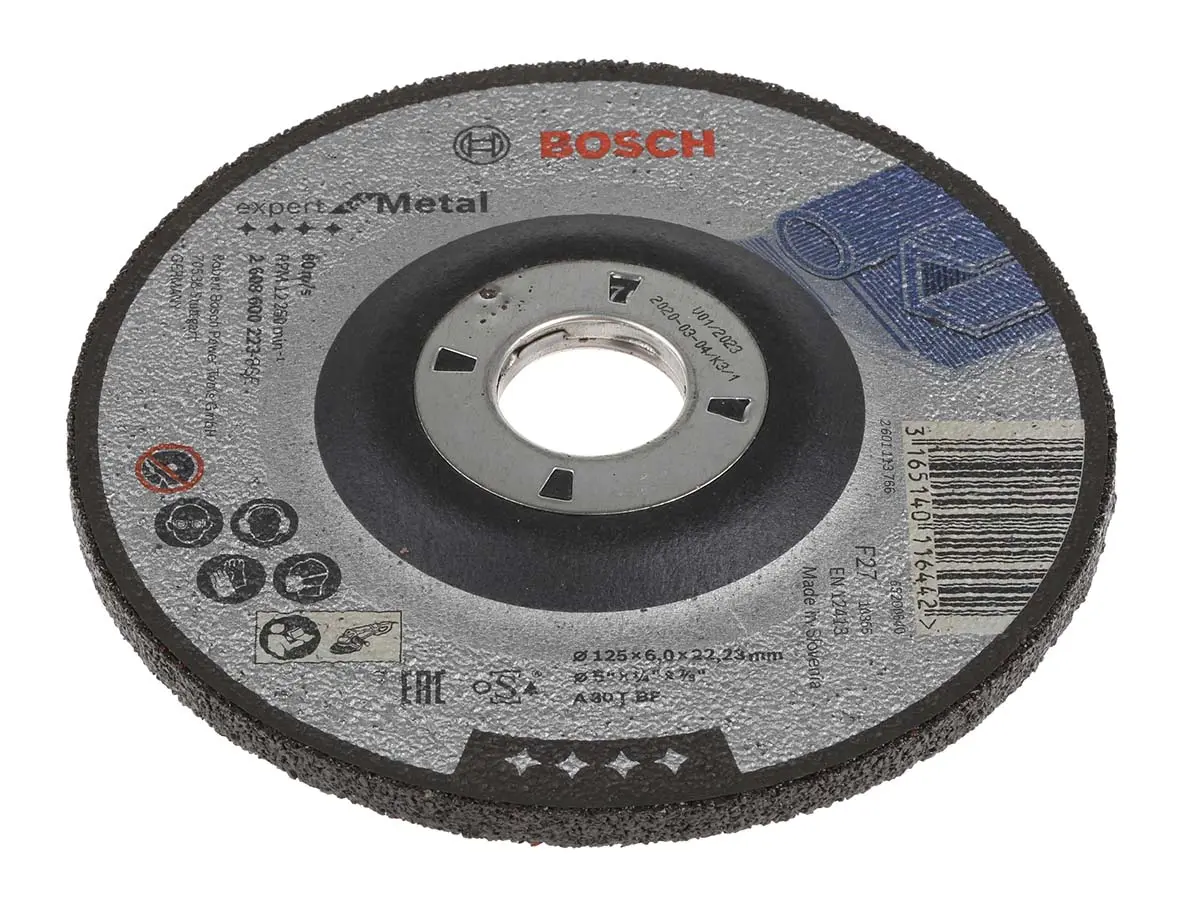 Produktfoto 1 von Bosch Expert for Metal Schleifscheibe, Korngröße P30 Aluminiumbeschichtet Mittel, 125 mm x 22.23 mm, 80 m/s
