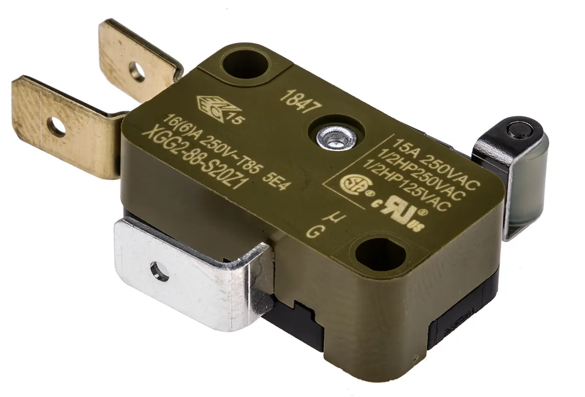 Produktfoto 1 von Saia-Burgess Mikroschalter Rollenhebel-Betätiger Stecker, 1-poliger Wechsler, 250 V ac, 16A IP40 3.2N -40 °C - 85 °C