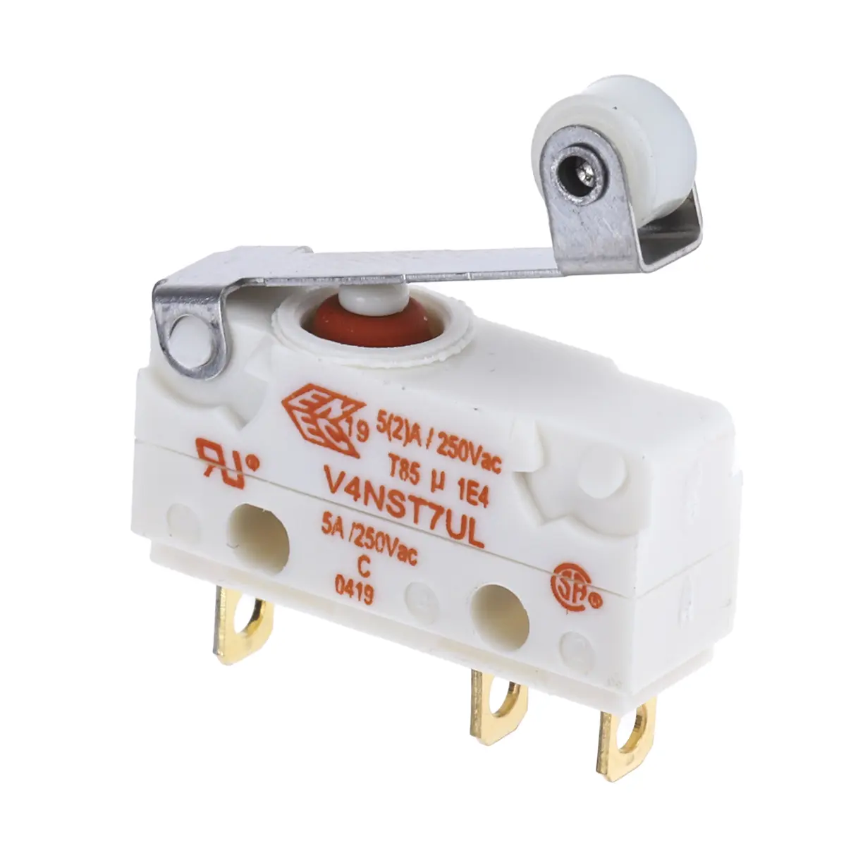 Produktfoto 1 von Saia-Burgess Mikroschalter Rollenhebel-Betätiger Lot, 1-poliger Umschalter, 250 V ac, 5A IP67 0.9N -40 °C - 85 °C