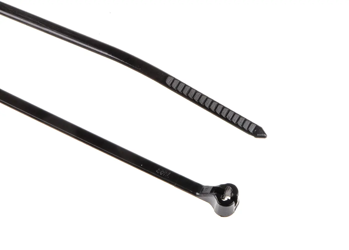Produktfoto 1 von Thomas & Betts Ty-Rap Nylon 6.6 Kabelbinder Edelstahl-Widerhakenverriegelung Schwarz 2.4 mm x 92 mm