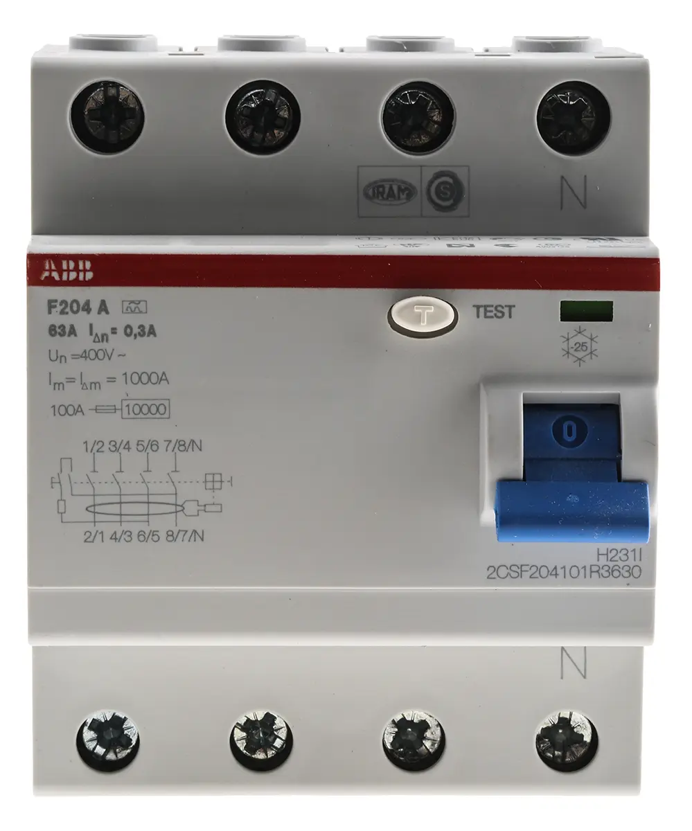 Produktfoto 1 von ABB F200 FI-Schutzschalter, 4-polig, 63A, 300 mA Typ A RCCBs F200 RoHS, CE