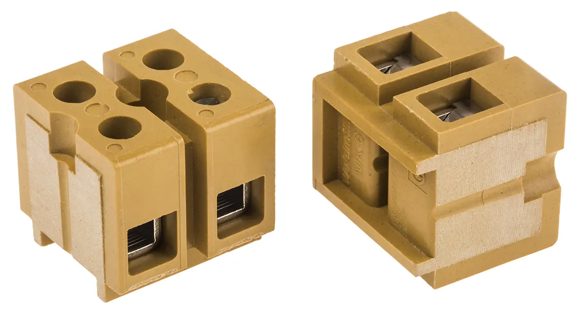 Produktfoto 1 von Weidmüller SAK Messing Edelstahl Melamin Klemmblock ohne Sicherung 41A Beige 2-polig Schraubbefestigung 22/10 AWG
