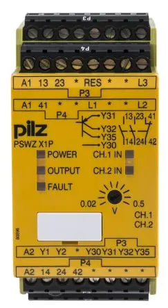 Produktfoto 1 von Pilz PSWZ X1P Sicherheitsrelais 24V ac/dc, 240 V ac/dc, 2 Sicherheitskontakte, 1 Hilfsschalter RoHS SIL IEC 61508
