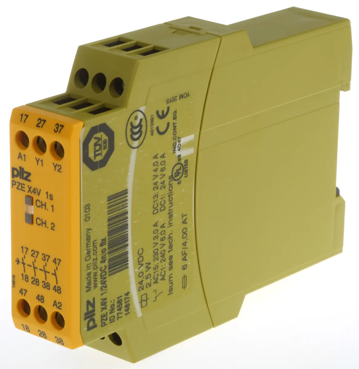 Produktfoto 1 von Pilz PZE X4V Sicherheitsrelais 24V dc, 4 Sicherheitskontakte RoHS SIL IEC 61508
