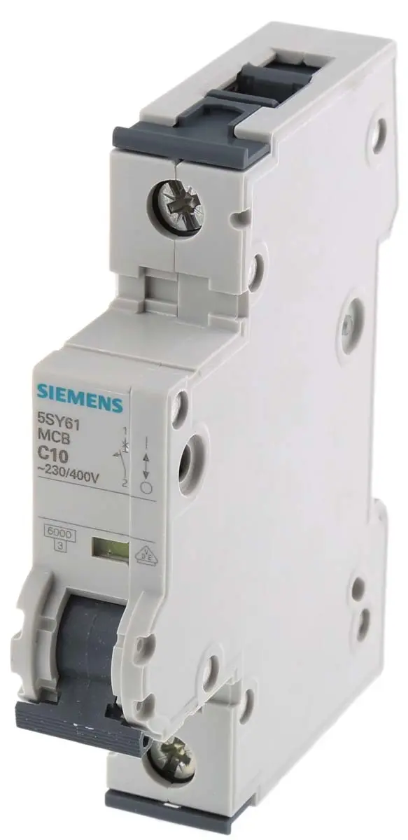 Produktfoto 1 von Siemens 5SY6 Miniaturüberlastschalter Typ C, Pol 1-polig 10 A 400 V ac, Abschaltvermögen 6 kA SENTRON 72 V dc