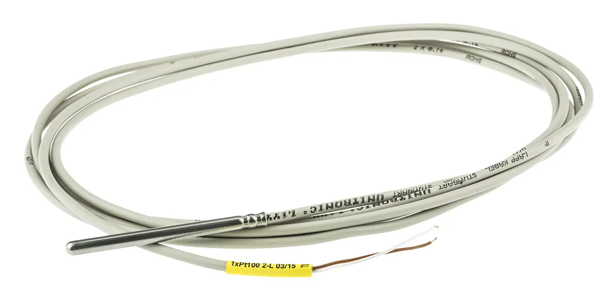 Produktfoto 1 von Electrotherm PT100 Sensorelement Widerstandsthermometer Ø 4.5mm x 60mm, -40°C → +70°C, 2.5m Leitung