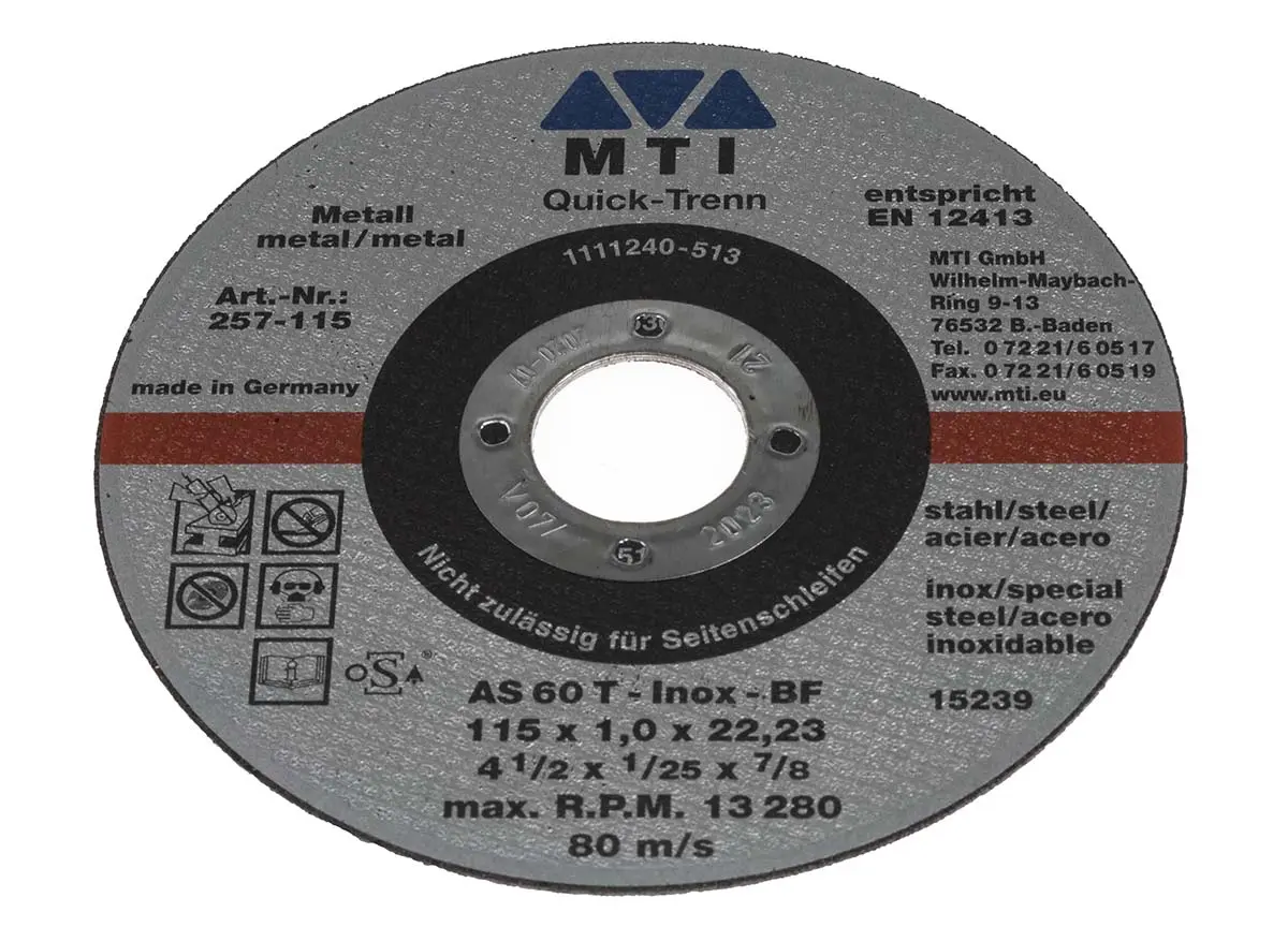 Produktfoto 1 von MTI Aluminiumbeschichtet Schleifscheibe Trennscheibe Ø 115 mm