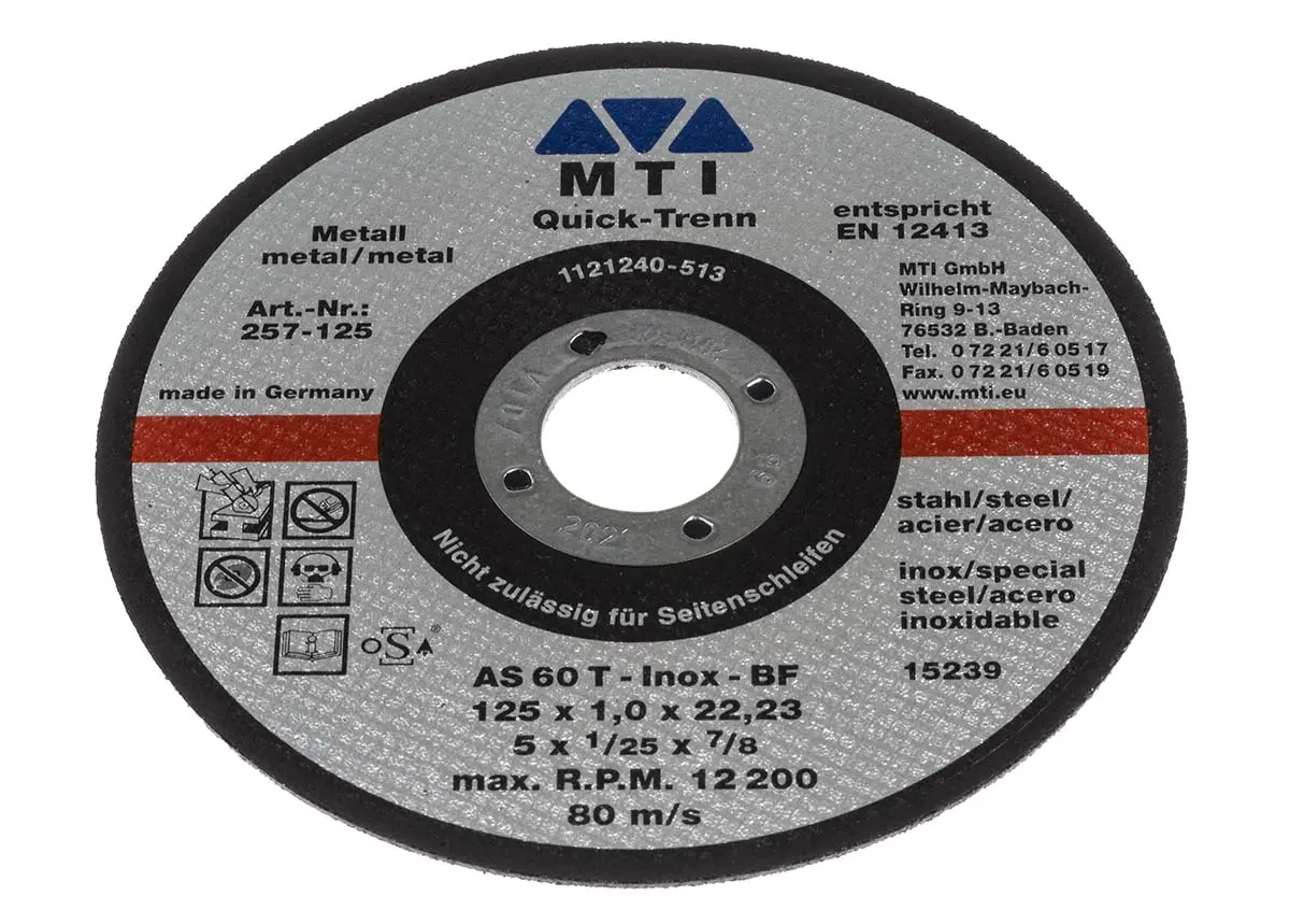 Produktfoto 1 von MTI Aluminiumbeschichtet Schleifscheibe Trennscheibe Ø 125 mm, Korngröße 1