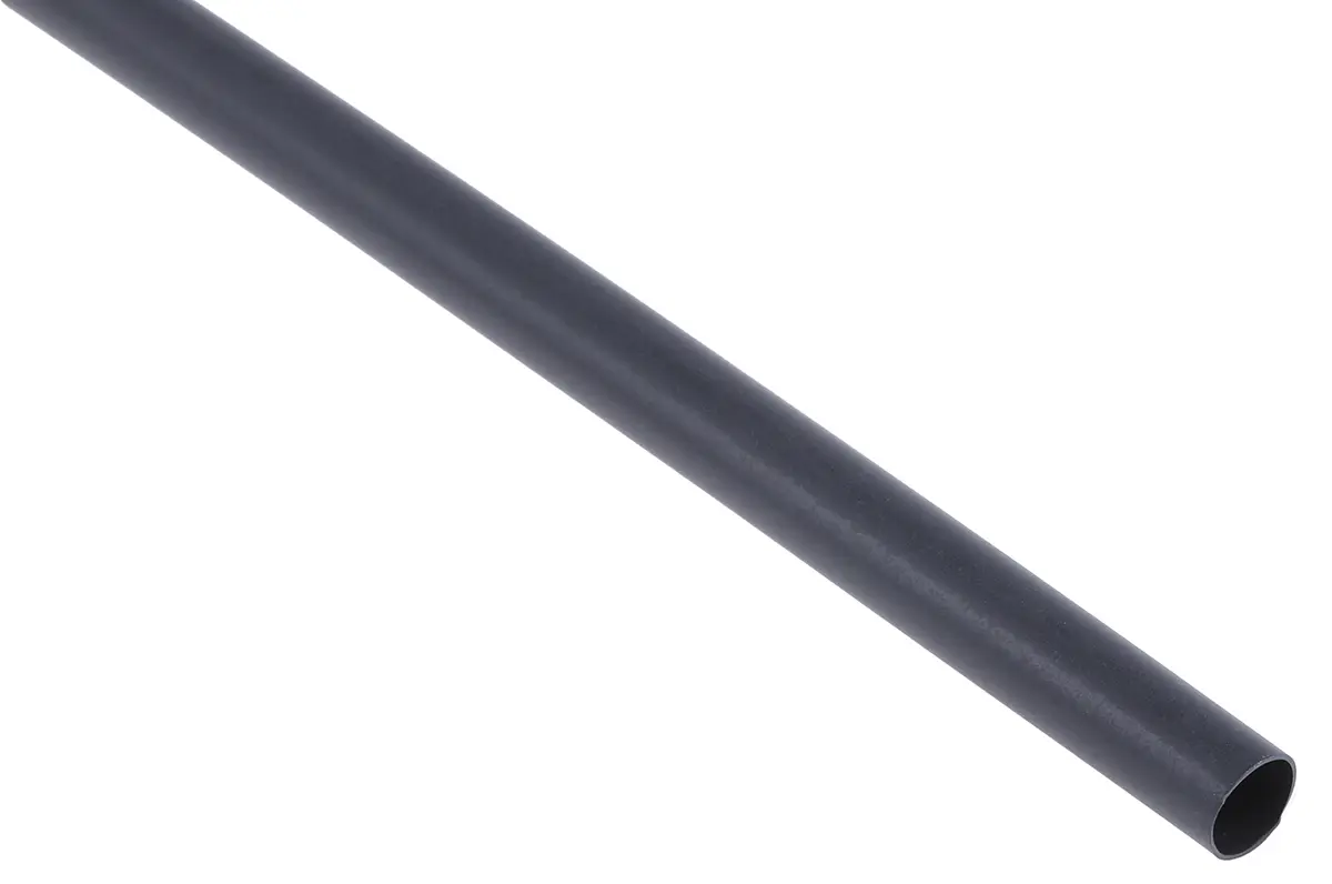 Produktfoto 1 von RS PRO Wärmeschrumpfschlauch, Polyolefin Schwarz, Ø 6.4 mm Schrumpfrate 3:1, Länge 1.2m