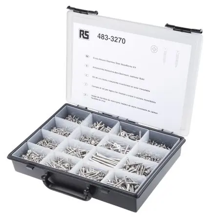 Produktfoto 1 von RS PRO Edelstahl Pozidriv, Schlitz Schrauben Sortiment Flach x 0.5 Zoll x 0.75 Zoll, 1250 Stück