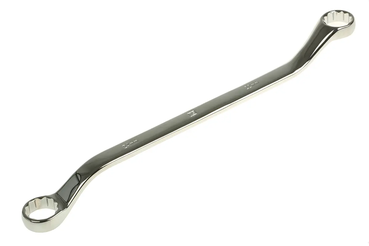 Produktfoto 1 von RS PRO Abgewinkelter Ringschlüssel 22 to 24 mm², CrV-Stahl Schließer (NO), Länge 346 mm
