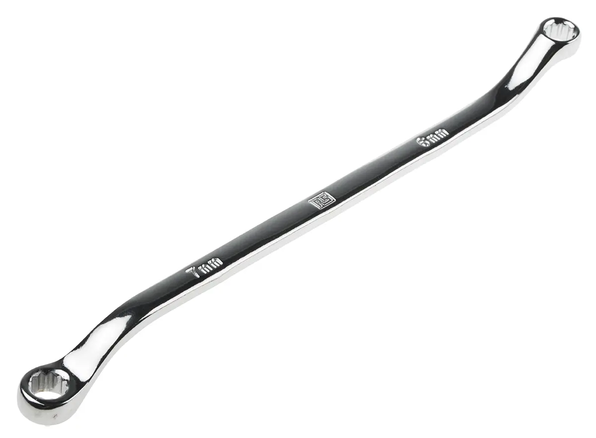 Produktfoto 1 von RS PRO Abgewinkelter Ringschlüssel 6 to 7 mm², CrV-Stahl Schließer (NO), Länge 165 mm