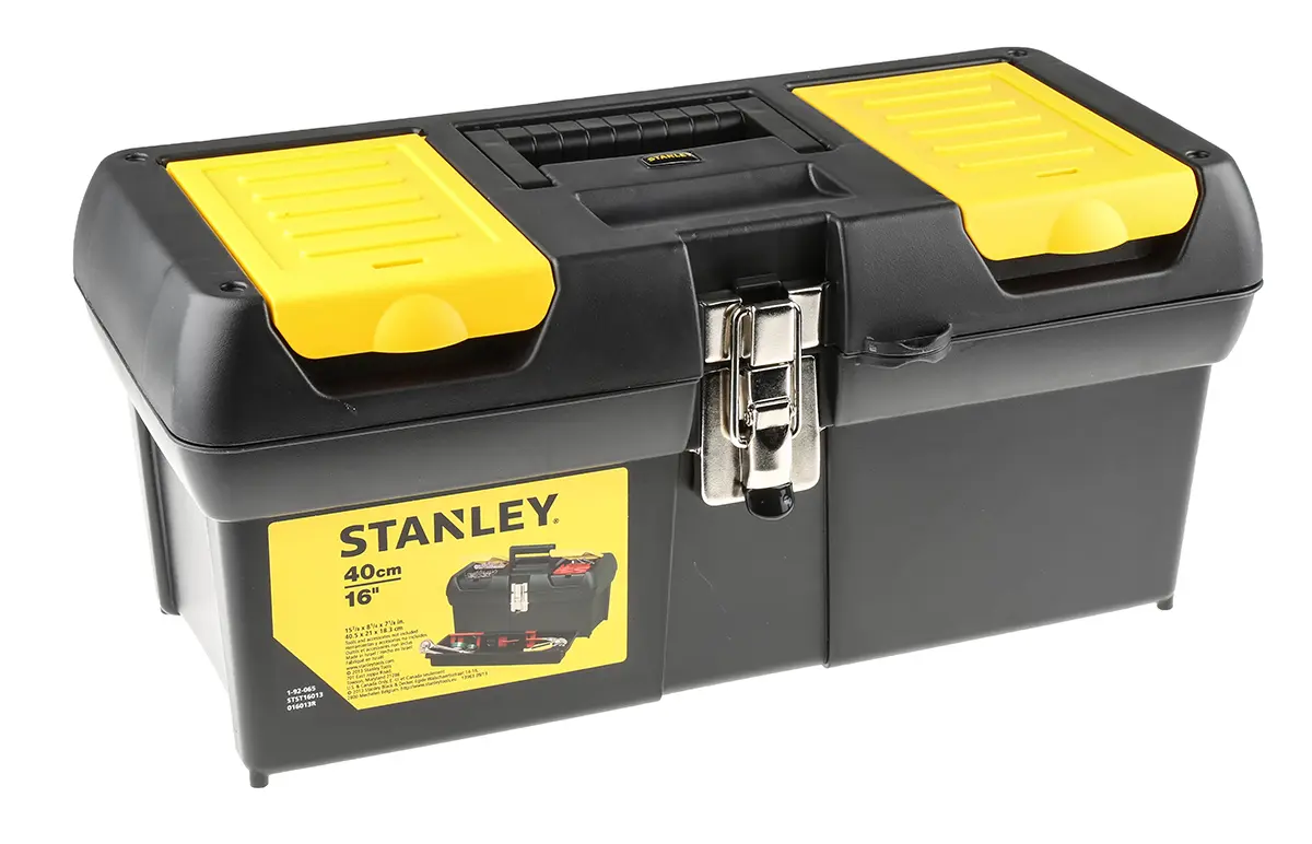 Produktfoto 1 von Stanley Metall Werkzeugbox Schwarz, Gelb, L. 403 mm B. 178 mm H. 403 mm, Register