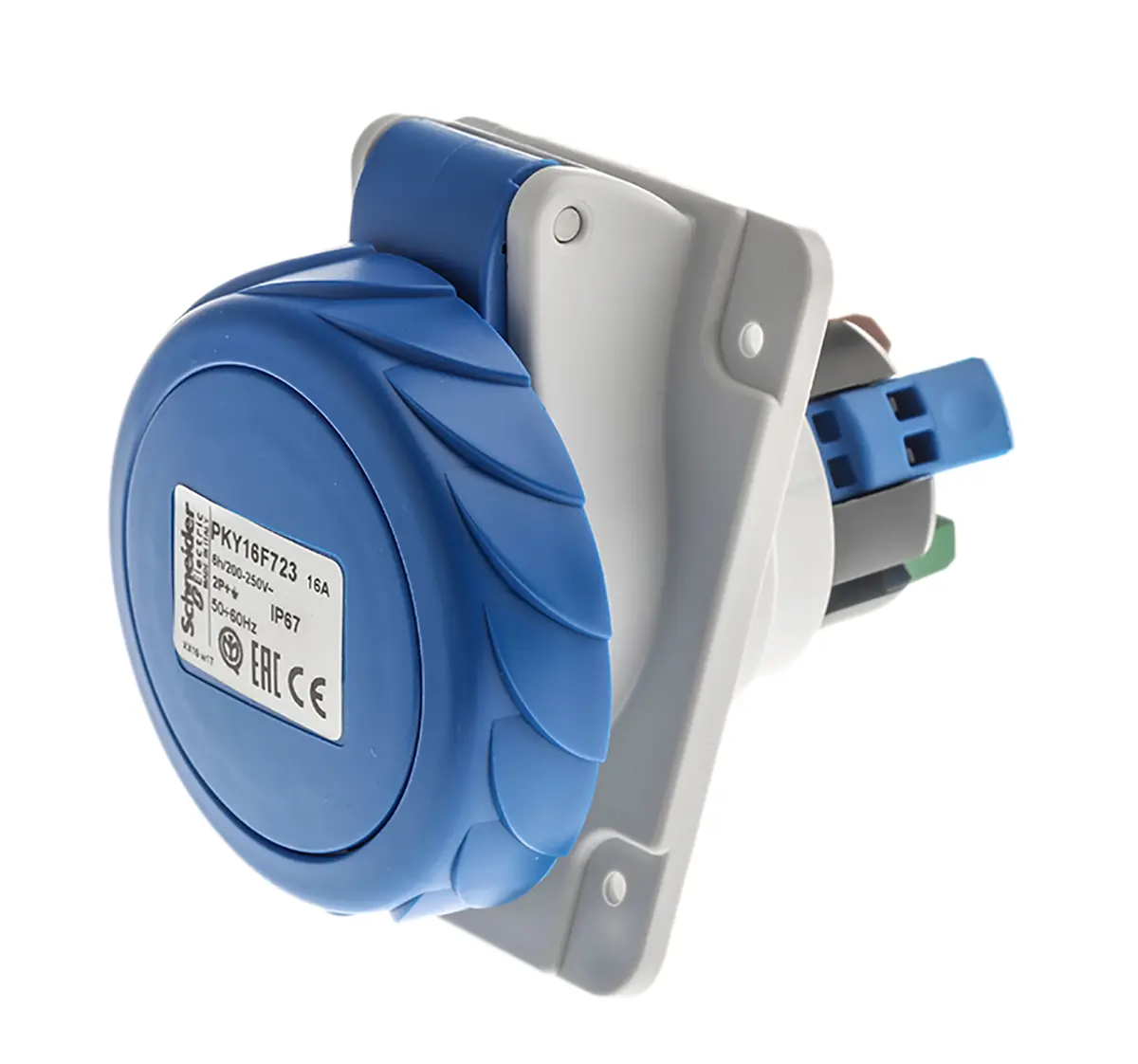 Produktfoto 1 von Schneider Electric Mureva Leistungssteckverbinder Blau, 230V 2P+PE / 16A, Panel IP67