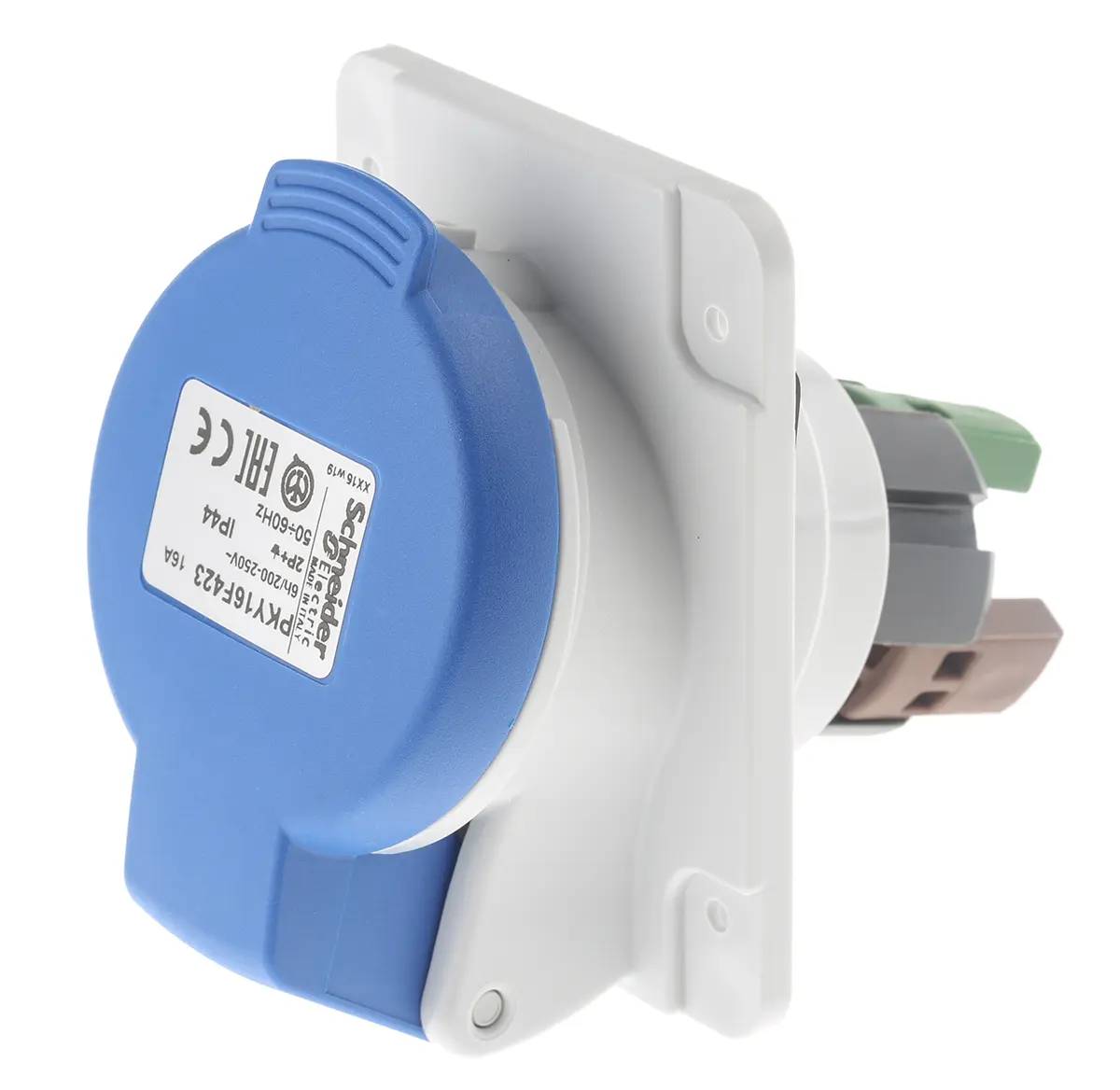 Produktfoto 1 von Schneider Electric Mureva Leistungssteckverbinder Blau, 230V 2P+PE / 16A, Panel IP44
