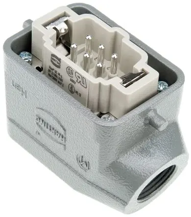 Produktfoto 1 von HARTING Han E Stromversorgungssteckverbinder in robuster Ausführung Panel 16A Schraubbefestigung Stecker 6-polig, 500V