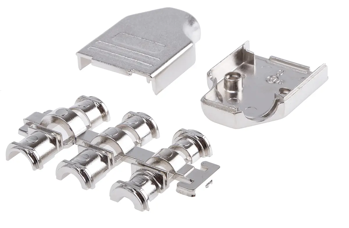 Produktfoto 1 von MH Connectors MHDM35 D-Sub-Gehäuse Abgewinkelt, 9-polig, D: D-Sub-Gehäuse Zugentlastung, Silber, Größe E, aus Zink