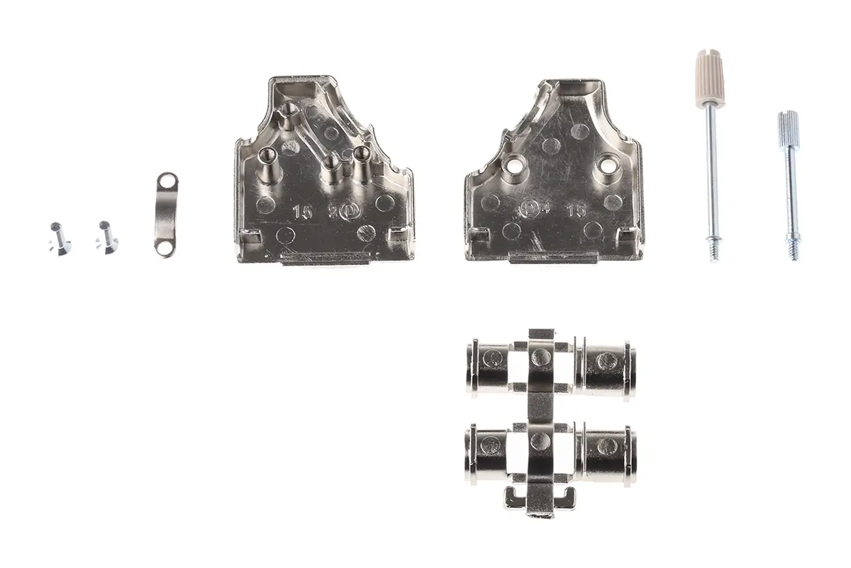Produktfoto 1 von MH Connectors MHDM35 D-Sub-Gehäuse Abgewinkelt, 15-polig, D: D-Sub-Gehäuse Zugentlastung, Silber, Größe A, aus Zink