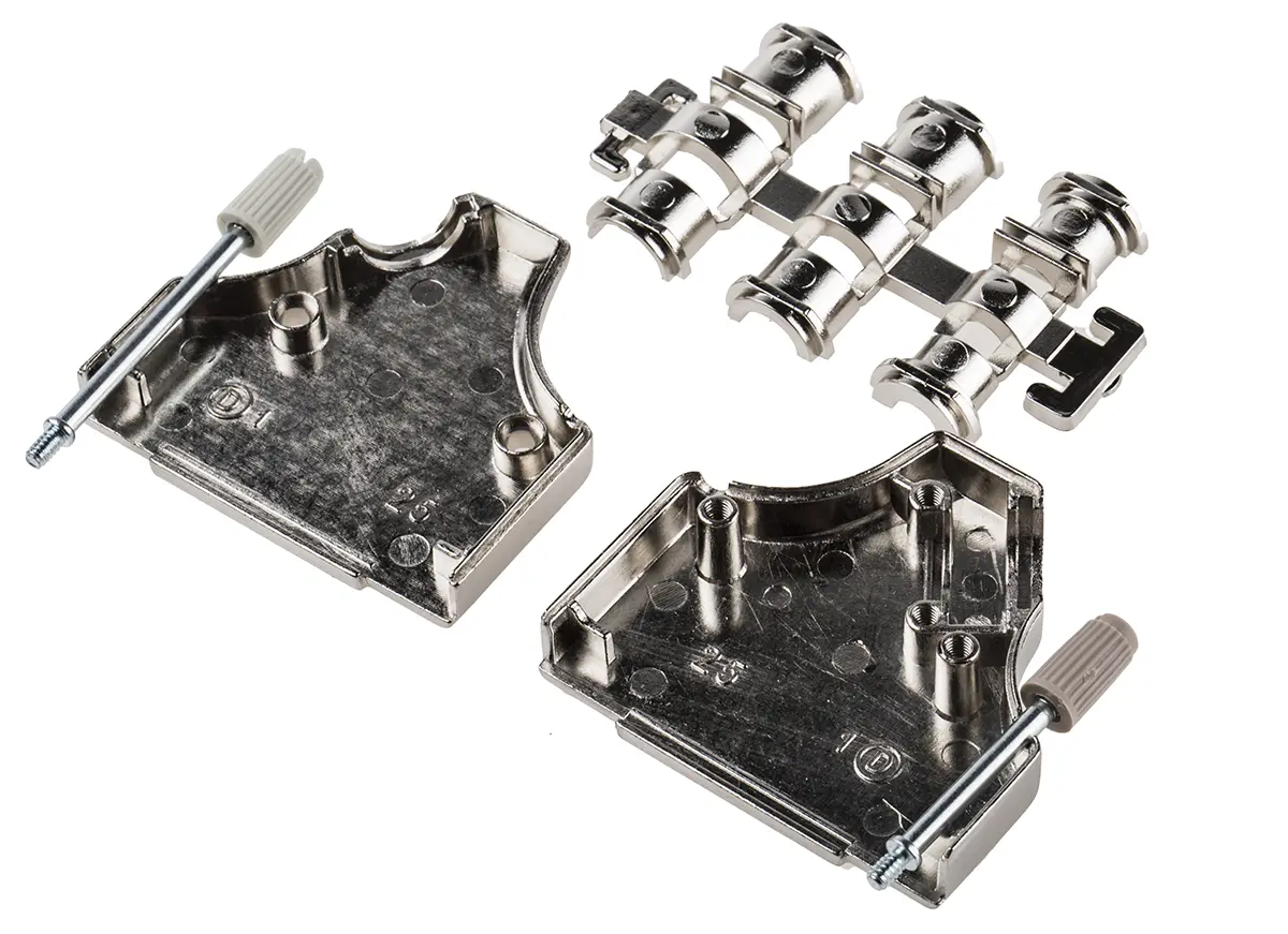 Produktfoto 1 von MH Connectors MHDM35 D-Sub-Gehäuse Abgewinkelt, 25-polig, D: D-Sub-Gehäuse Zugentlastung, Silber, Größe B, aus Zink