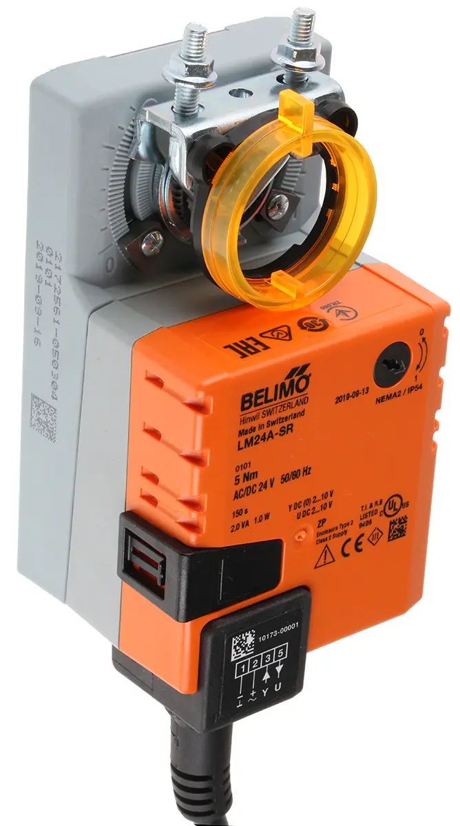 Produktfoto 1 von Belimo 1 m² Drosselklappenantrieb, 5 Nm Hilfsschalter integriert, Modulierend, 1 W, 24 V ac/dc
