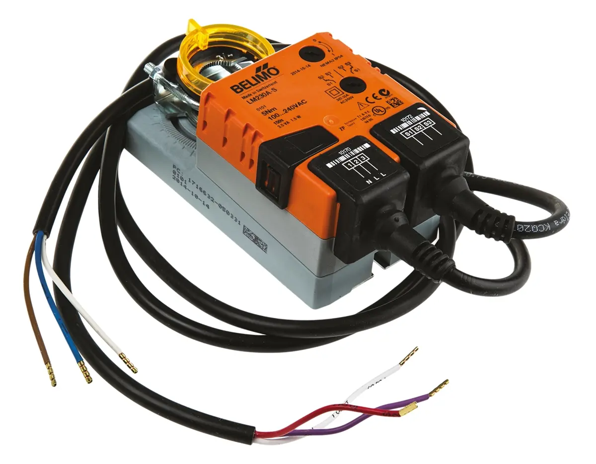 Produktfoto 1 von Belimo 1 m² Drosselklappenantrieb, 5 Nm Hilfsschalter integriert, Offen/Geschlossen, 1.5 W, 240 V ac