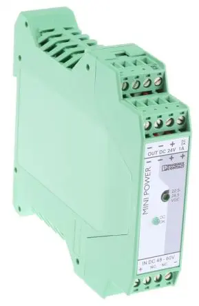 Produktfoto 1 von Phoenix Contact MINI-PS-48-60DC/24DC/1 DC/DC Konverter, 24V dc OUT 1 A DIN-Hutschiene 75V dc 1.5 kV dc 24 W 70 °C 70 °C