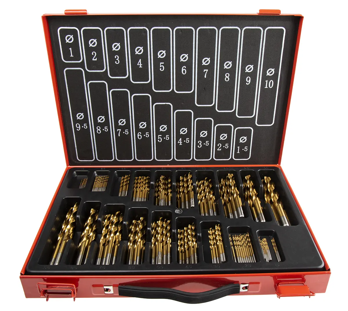 Produktfoto 1 von RS PRO Schnellarbeitsstahl mit Titanbeschichtung Drehung Satz 1 mm → 10 mm, 170-teilig für Metall