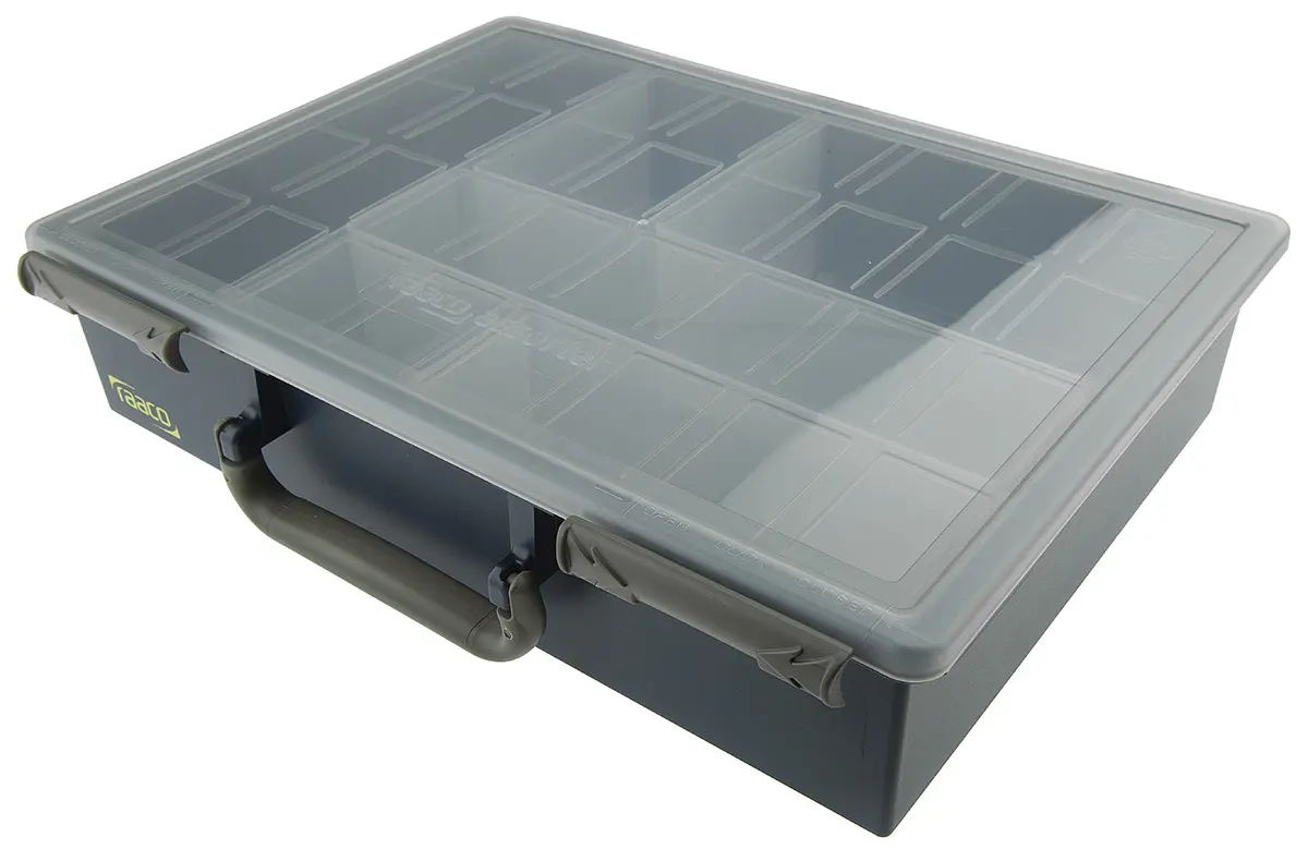 Produktfoto 1 von Raaco Kleinteilebox, Polypropylen, 6 Fächer, 78 mm x 338 mm x 261 mm