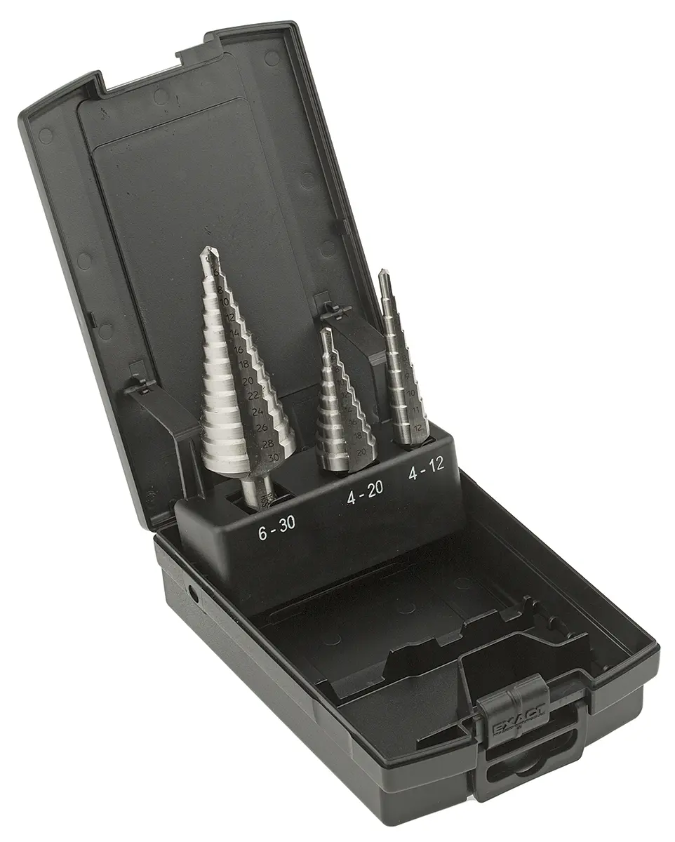 Produktfoto 1 von EXACT HSS Stufenbohrer Satz 4 mm → 30 mm, 3-teilig für Metall