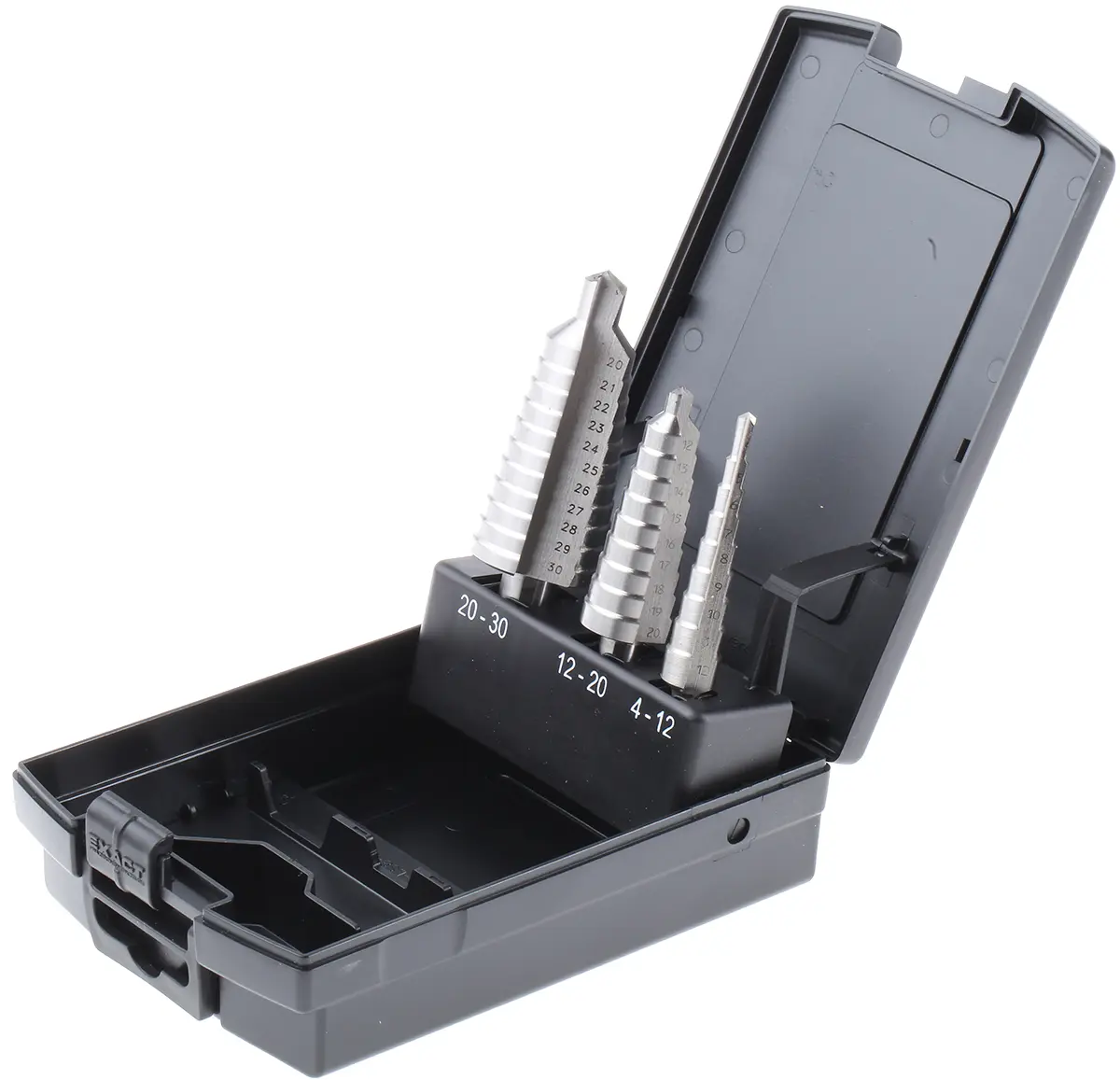 Produktfoto 1 von EXACT HSS Stufenbohrer Satz 4 mm → 30 mm, 3-teilig für Metall