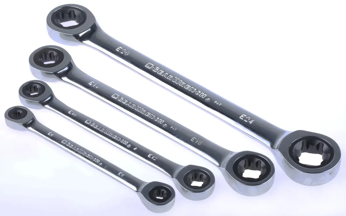 Produktfoto 1 von GearWrench Schraubenschlüsselsatz Ratschenschlüsselsatz Stahl, 4-teilig E6 x E8 to E20 x E24